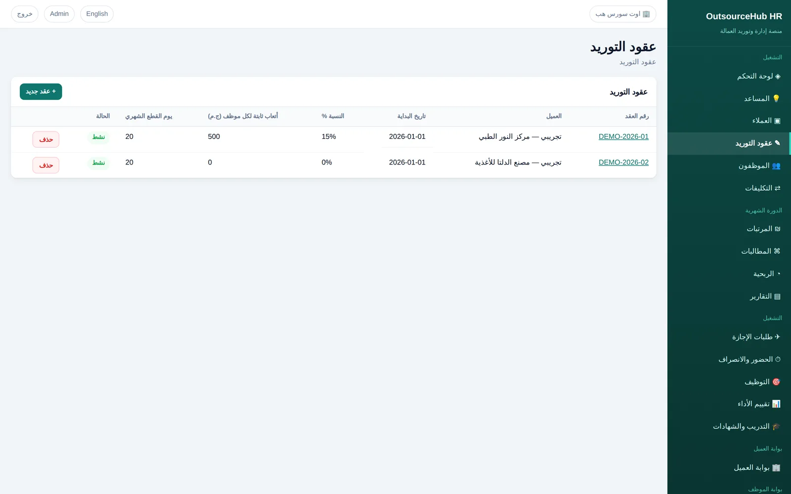 Teamenta: العقود